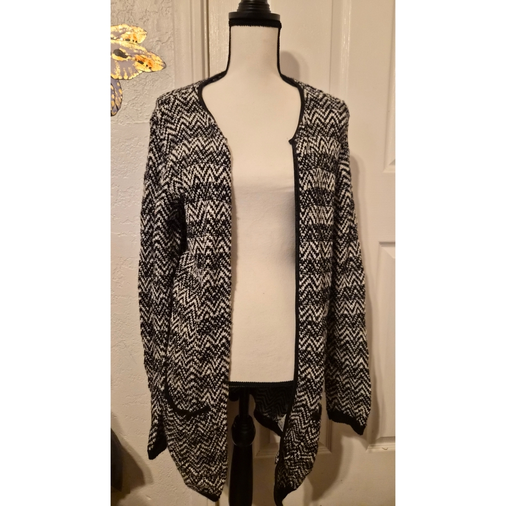 Mavi Monochrome Zigzag Patterned Cotton Fabric Long Sweater MED